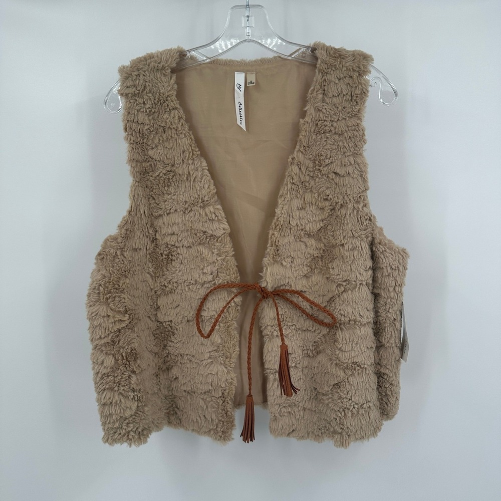 Womens Boho Western Faux Fur Vest Size M Shaggy Tassel Eclectic‎ Indie Tie Front